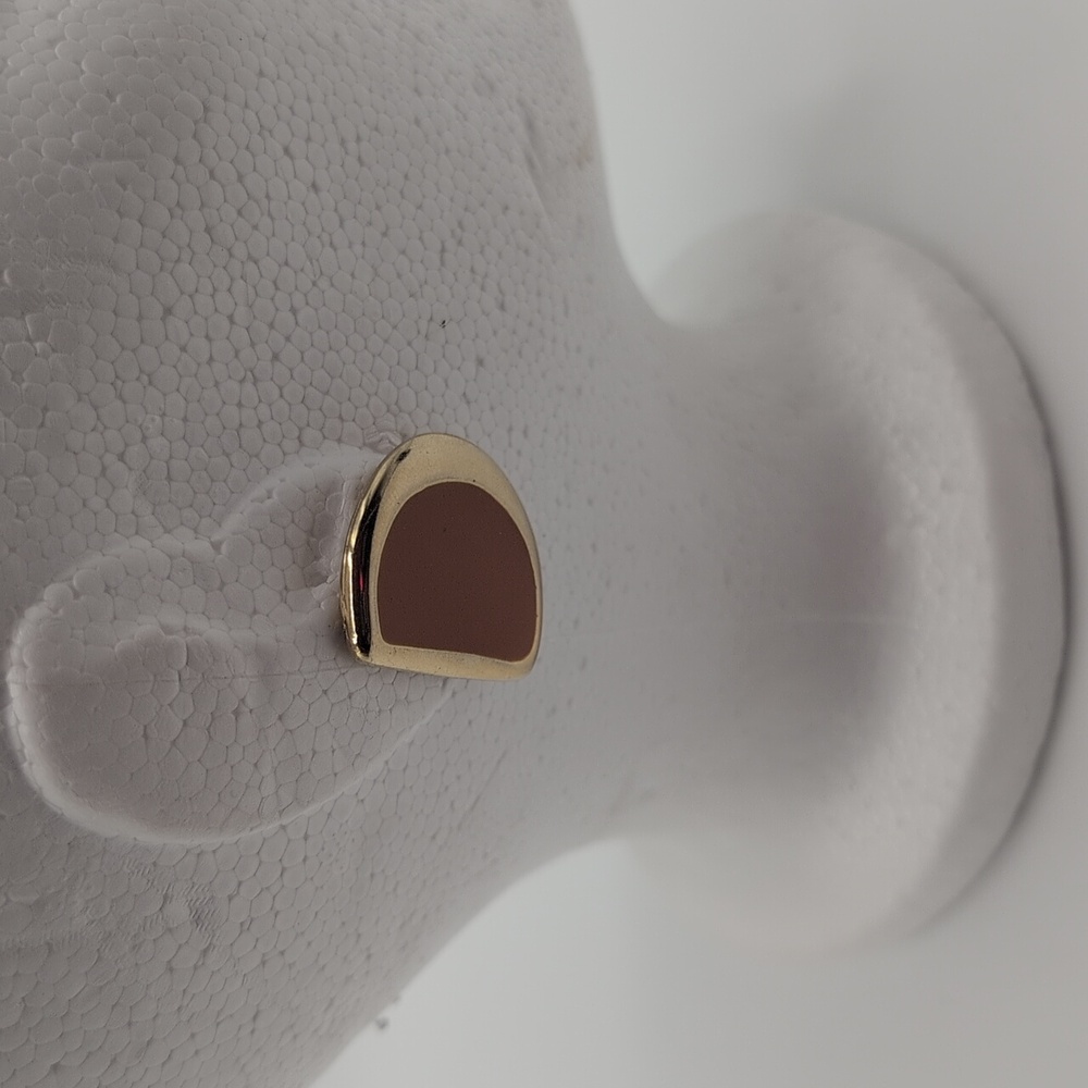 Orange And Gold Toned Half Circle Button  Stud Earrings - Picture 2 of 7